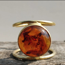 Anel de âmbar natural do Báltico, anel feito à mão folheado a ouro 18k, anel de presente feminino, comprar usado  Enviando para Brazil
