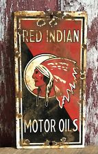 RED INDIAN MOTOR OILS Gas Pump Plate Door Push Porcelain Metal Sign for sale  Shipping to Canada