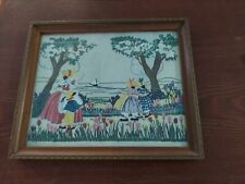 Vintage Wall Art Needlepoint Framed Country Ladies on Lake ,Tulips Rare  for sale  Shipping to South Africa