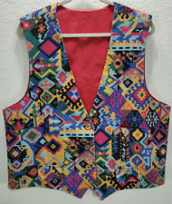 Colete masculino asteca estampa tribal tamanho grande multicolorido forrado de algodão hippie botão de madeira comprar usado  Enviando para Brazil