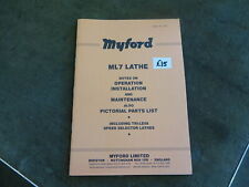 Myford ML7 lathe manual + parts list (original supply) 720U for sale  Shipping to South Africa