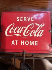 Vintage Serve Coca-Cola At Home 2 Sided Sign With Metal Holder for sale  Shipping to South Africa