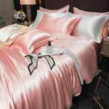 4pcs True 100% mulberry silk bedding set duvet cover/flat bed sheet pillowcase, used for sale  Shipping to South Africa