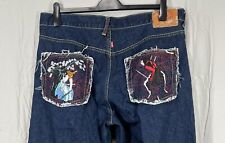 RMC RED MONKEY Blue DENIM Embroidered Japanese Samurai Warriors JEANS Sz 38x35 for sale  Shipping to South Africa