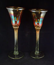 2 Rick Strini Studio Art Glass Tall Goblets Iridescent Barware Orange Shading for sale  Shipping to South Africa