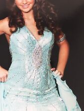 MAC DUGGAL COUTURE SZ 6 AQUA BLUE PAGEANT GOWN LONG DRESS DEEP V HALTER BEADED for sale  Shipping to South Africa