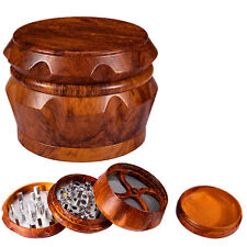 Large WOOD Tobacco Herb Grinder 4 Piece 2.5'' Smoke Crusher Muller Magnetic LID for sale  Shipping to South Africa