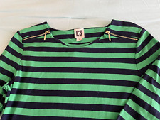 Anne Klein Top  Cotton Blend Green Black Stripes Zip Shoulders 3/4 Sleeve Medium for sale  Shipping to South Africa