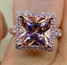 3.99Ct Princess Cut Lab Created Morganite Halo Wedding Ring 14K Rose Gold Plated for sale  Shipping to South Africa