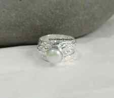 Usado, Lindo anel de pérola, anel de prata esterlina 925, anel de banda martelada, redondo branco comprar usado  Enviando para Brazil