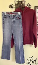 Womens Maroon Hoodie Hanes & Sassoon Bootcut Jeans W/Design Pockets Sz. M & 5 for sale  Shipping to South Africa