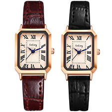 Reloj de pulsera clásico retro esfera rectangular números romanos cuero cuarzo para mujer segunda mano  Embacar hacia Mexico