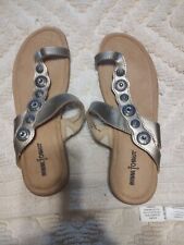 Used, WOMEN'S SIZE 13 BRUSHED GOLD LEATHER "MINNETONKA" CONCH TRIMMED SANDAL for sale  Shipping to South Africa