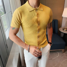 Camisa polo masculina de malha estilo britânico gola redonda fina casual comprar usado  Enviando para Brazil