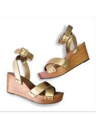 Sandálias sapatos Tory Burch Risley couro dourado plataforma cunha tornozelo comprar usado  Enviando para Brazil