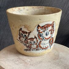Sweet Vintage 1960s Enesco Glazed Clay Pot, 3 Cute Owls, Planter, 1930s stylized for sale  Shipping to South Africa