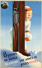 Póster original de esquí Art Deco - R Hugon - Días de diversión al sol y la nieve - 1938 segunda mano  Embacar hacia Argentina