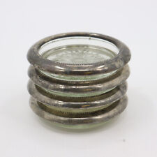 Vintage Silver Plated and Glass Coaster Set of 4 - Antique Cup Holders for sale  Shipping to South Africa