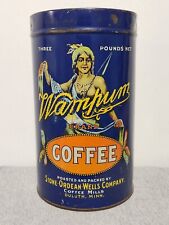 Antiga lata de café WAMPUM lata de 3 lb, Duluth, Minn, donzela indígena nativa americana comprar usado  Enviando para Brazil