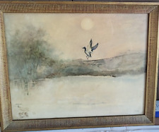 Used, Oil painting Scenery with water ducks with frame  画 for sale  Shipping to Canada