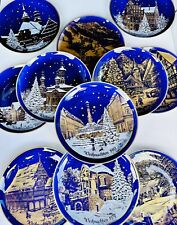 Vintage Lindner Set of 12 Cobalt Blue Fine Porcelain Holiday plate  for sale  Shipping to South Africa