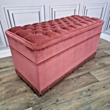 Retro Pink Button Top Upholstered Trunk Linen Storage Blanket Box Chest Ottoman, used for sale  Shipping to South Africa
