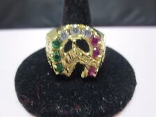 14 KT GOLD PLATED LUCKY HORSESHOE 3 COLOR CUBIC ZIRCONIA RING,SIZES 6-13, used for sale  El Dorado Hills