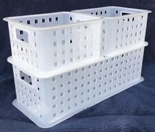 Juego de 3 cestas de almacenamiento de plástico apilables blancas iDesign para baño o cocina segunda mano  Embacar hacia Mexico