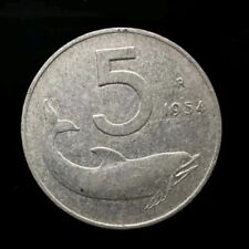 Moneta da 5 Lire Italiane 1954, delfino rarissima. usato  Supino