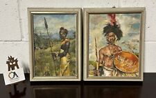 Two Superb 1960’s African Warrior Oil Painting Portraits - Signed And Framed, used for sale  Shipping to South Africa
