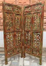 Indien wooden divider 2 panel vintage privacy folding screen carved room divider for sale  Shipping to South Africa