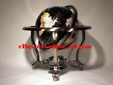 (caixa aberta) 14" Black Ocean Silver 3 pernas suporte de mesa Gem MOP Gemstone World Globe comprar usado  Enviando para Brazil