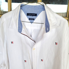 Camisa masculina Tommy Hilfiger branca ajuste personalizado bordada logotipo TH 100% algodão comprar usado  Enviando para Brazil