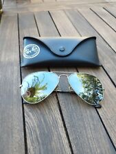 Ray Ban Aviator large metal Silver frames  green mirrored lenses  sunglasses 58, used for sale  Shipping to South Africa