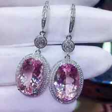 3Ct Oval Cut Lab Created Pink Sapphire Halo Dangle Earring 14K White Gold Plated comprar usado  Enviando para Brazil