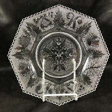 EAPG Lacy Sandwich Clear Glass Beehive Thistle 8” Octagon Plate Reproduction til salgs  Frakt til Norway