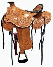 Horse Saddle Western Trail Barrel Racing Racer Tooled Leather Tack Size 15 Inch for sale  Shipping to Canada