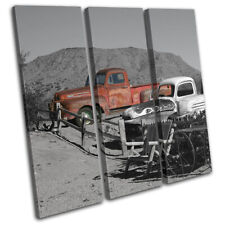 Decayed Pick Up Truck Desert Car Red Urban TREBLE CANVAS WALL ART Picture Print for sale  DARLINGTON