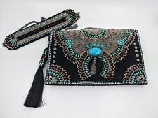 Bolso bandolera Mary Frances negro y turquesa flor de calabaza con cuentas segunda mano  Embacar hacia Argentina