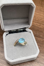 9ct Yellow Gold Ring Large Blue Topaz Diamond Hallmarked 9K 375 QVC Size M for sale  Shipping to South Africa