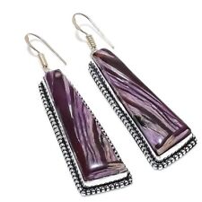Charoite 925 Silver Plated Handmade Earrings of 2.65" for sale  Shipping to South Africa