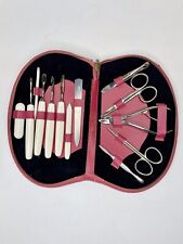 VINTAGE! Kit de manicure de viagem 13 peças estojo de couro rosa terra feito na Áustria comprar usado  Enviando para Brazil