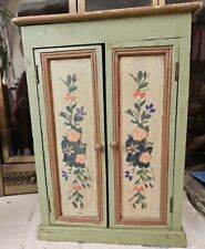 Vtg Handpainted GREEN FLORAL WOOD CURIO CABINET  SHABBY RUSTIC FARM  14x10x5 In for sale  Shipping to South Africa