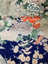 @@ Tela de seda kimono japonés vintage / tejido liso, azul oscuro, floral A82 segunda mano  Embacar hacia Argentina