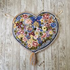Beautiful Vintage Needlepoint Tapestry Hanging Heart Velvet Backed Needlework, used for sale  Shipping to South Africa