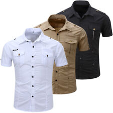 New Men Casual Military Shirt Short Sleeve Cotton Cargo Work Shirts with Pockets, gebruikt tweedehands  verschepen naar Netherlands