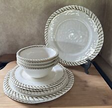 Used, Melamine Dinnerware Set Off White Classic Rope Pattern 14 PCs Plates, Bowls for sale  Shipping to South Africa