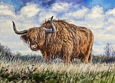 Watercolor painting highland for sale  USA