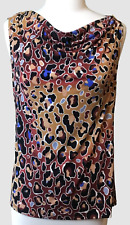 Used, Anne Klein Drape Neck Sleeveless Colorful Leopard Tank Medium Logo Bar Pin for sale  Shipping to South Africa