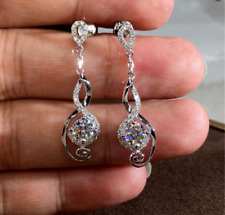 3.15 Ct Round Cut Simulated Diamond Drop Dangle Earrings 14k White Gold Plated for sale  Shipping to South Africa